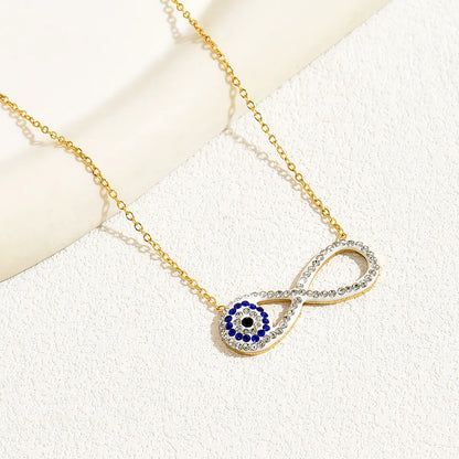 201 Stainless Steel 18K Gold Plated Simple Style Commute Plating Inlay Devil'S Eye Infinity Rhinestones Necklace