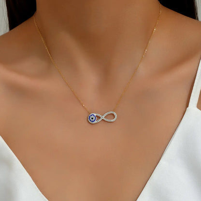 201 Stainless Steel 18K Gold Plated Simple Style Commute Plating Inlay Devil'S Eye Infinity Rhinestones Necklace