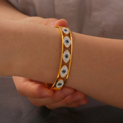 Simple Style Commute Devil'S Eye Solid Color 304 Stainless Steel 18K Gold Plated Rhinestones Bangle In Bulk