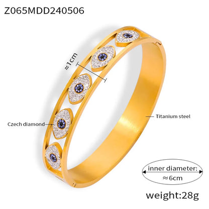 Simple Style Commute Devil'S Eye Solid Color 304 Stainless Steel 18K Gold Plated Rhinestones Bangle In Bulk