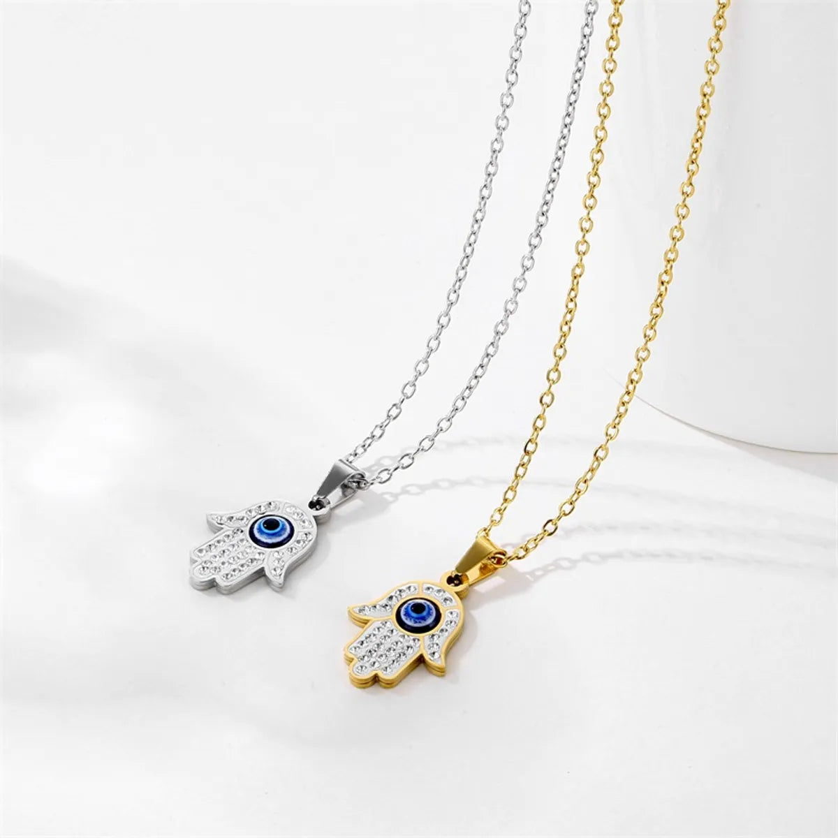 Simple Style Commute Devil's Eye Stainless Steel Plating Inlay Rhinestones 18k Gold Plated Pendant Necklace