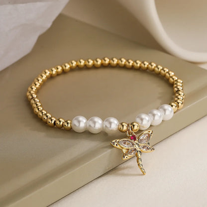 Simple Style Commute Dragonfly Butterfly Copper 18k Gold Plated Zircon Bracelets In Bulk