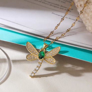 Simple Style Commute Dragonfly Copper 18k Gold Plated Zircon Pendant Necklace In Bulk