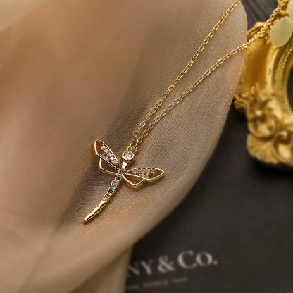 Simple Style Commute Dragonfly Copper Plating Inlay Zircon 18k Gold Plated Pendant Necklace