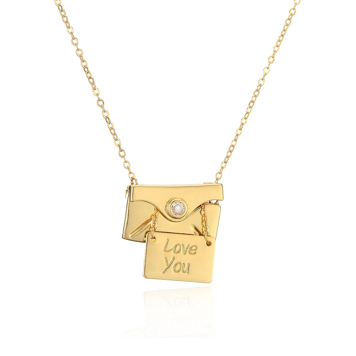 Simple Style Commute Envelope Copper Plating Inlay Zircon 18k Gold Plated Pendant Necklace