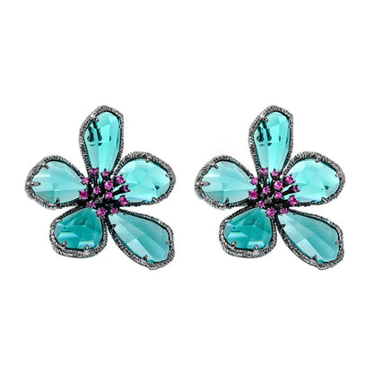 Simple Style Commute Flower Alloy Inlay Zircon Women'S Rings Earrings