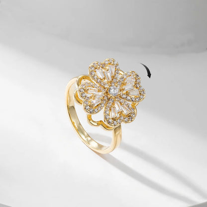 Simple Style Commute Flower Copper Zircon Rings In Bulk