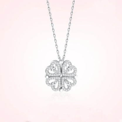 Simple Style Commute Four Leaf Clover Heart Shape Alloy Iron Plating Hollow Out Inlay Rhinestones Gold Plated Silver Plated Women's Necklace