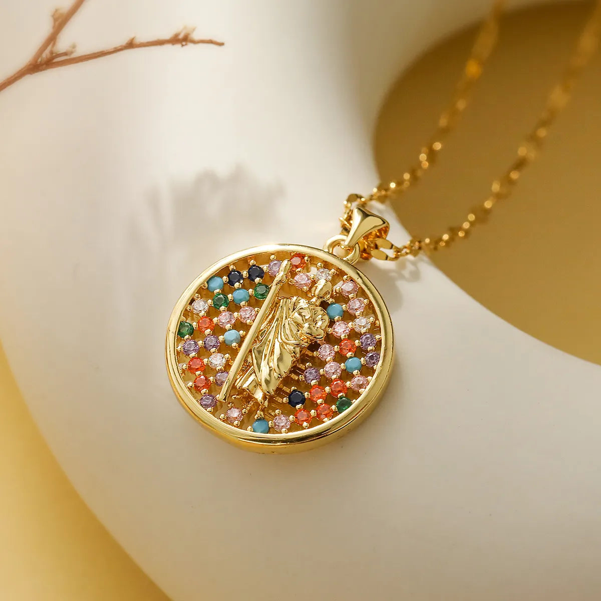 Simple Style Commute Geometric Copper 18k Gold Plated Zircon Pendant Necklace In Bulk