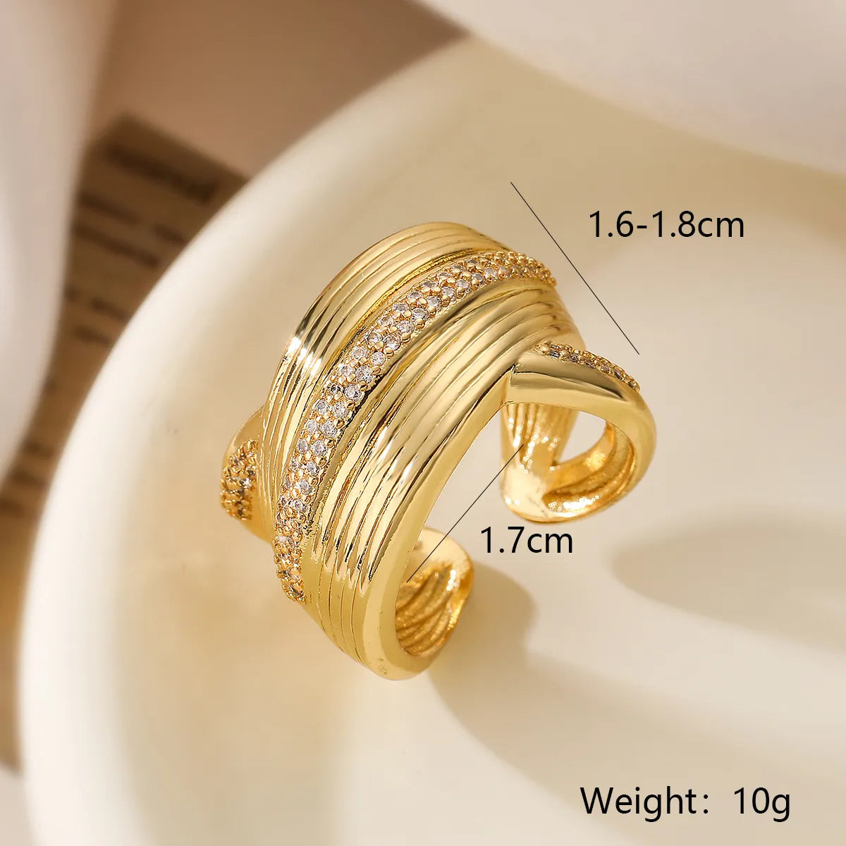 Simple Style Commute Geometric Copper Plating Inlay Zircon 18k Gold Plated Open Rings