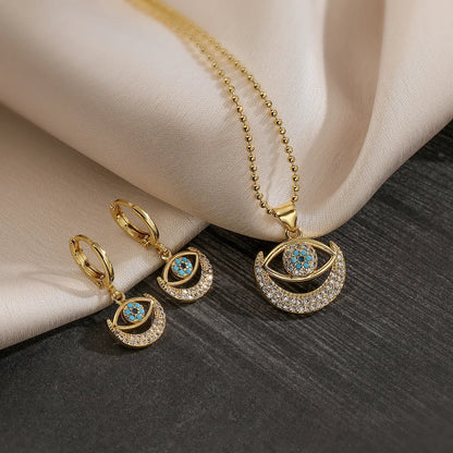 Simple Style Commute Geometric Devil'S Eye Copper 18k Gold Plated Zircon Jewelry Set In Bulk