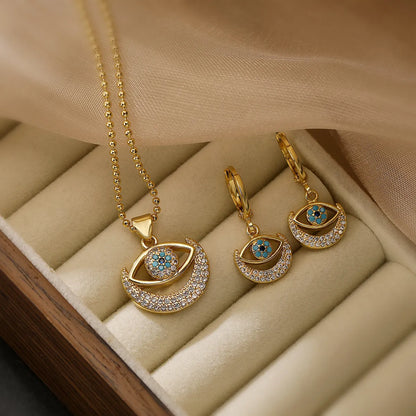 Simple Style Commute Geometric Devil'S Eye Copper 18k Gold Plated Zircon Jewelry Set In Bulk