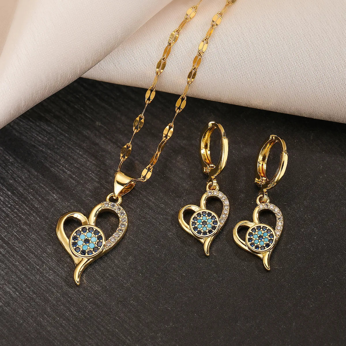 Simple Style Commute Geometric Devil'S Eye Copper 18k Gold Plated Zircon Jewelry Set In Bulk