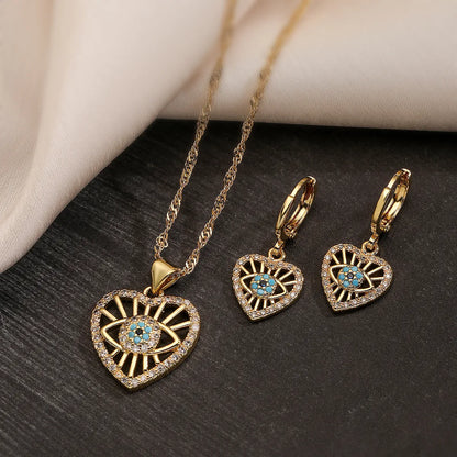 Simple Style Commute Geometric Devil'S Eye Heart Shape Copper 18k Gold Plated Zircon Jewelry Set In Bulk