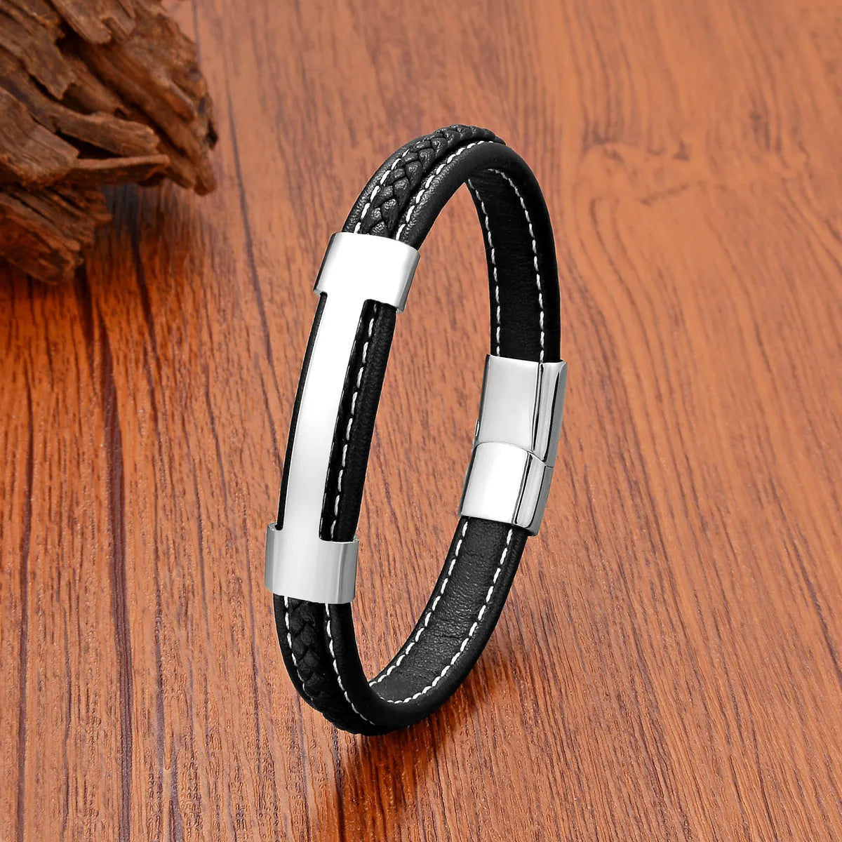 Simple Style Commute Geometric Leather Rope Metal Men'S Bracelets