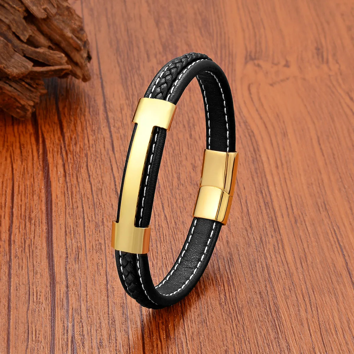 Simple Style Commute Geometric Leather Rope Metal Men'S Bracelets