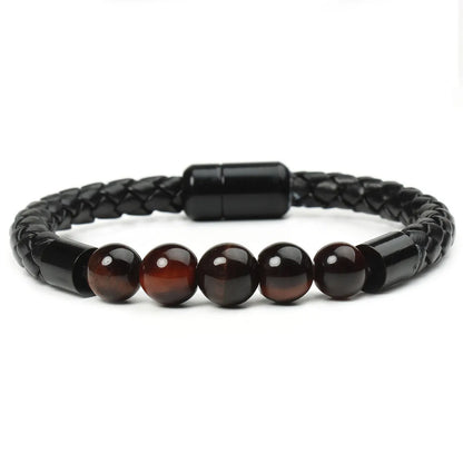 Simple Style Commute Geometric Pu Leather Stone Beaded Braid Unisex Bracelets