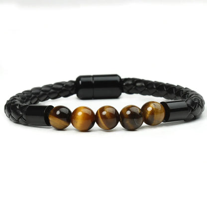 Simple Style Commute Geometric Pu Leather Stone Beaded Braid Unisex Bracelets