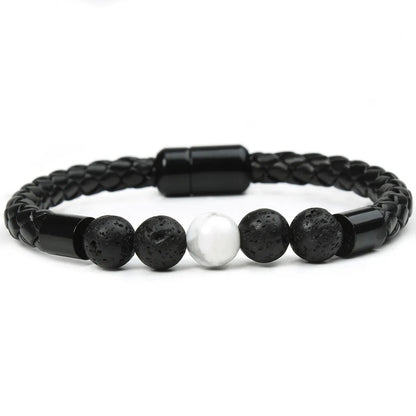 Simple Style Commute Geometric Pu Leather Stone Beaded Braid Unisex Bracelets