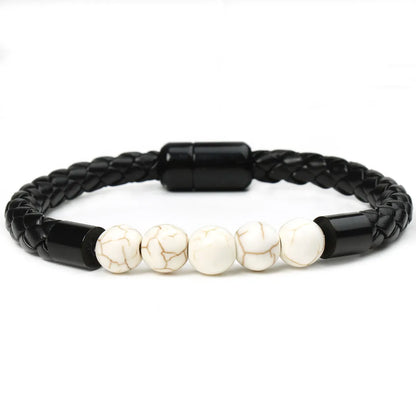 Simple Style Commute Geometric Pu Leather Stone Beaded Braid Unisex Bracelets