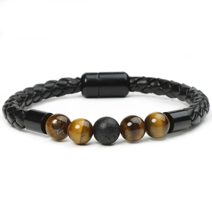 Simple Style Commute Geometric Pu Leather Stone Beaded Braid Unisex Bracelets