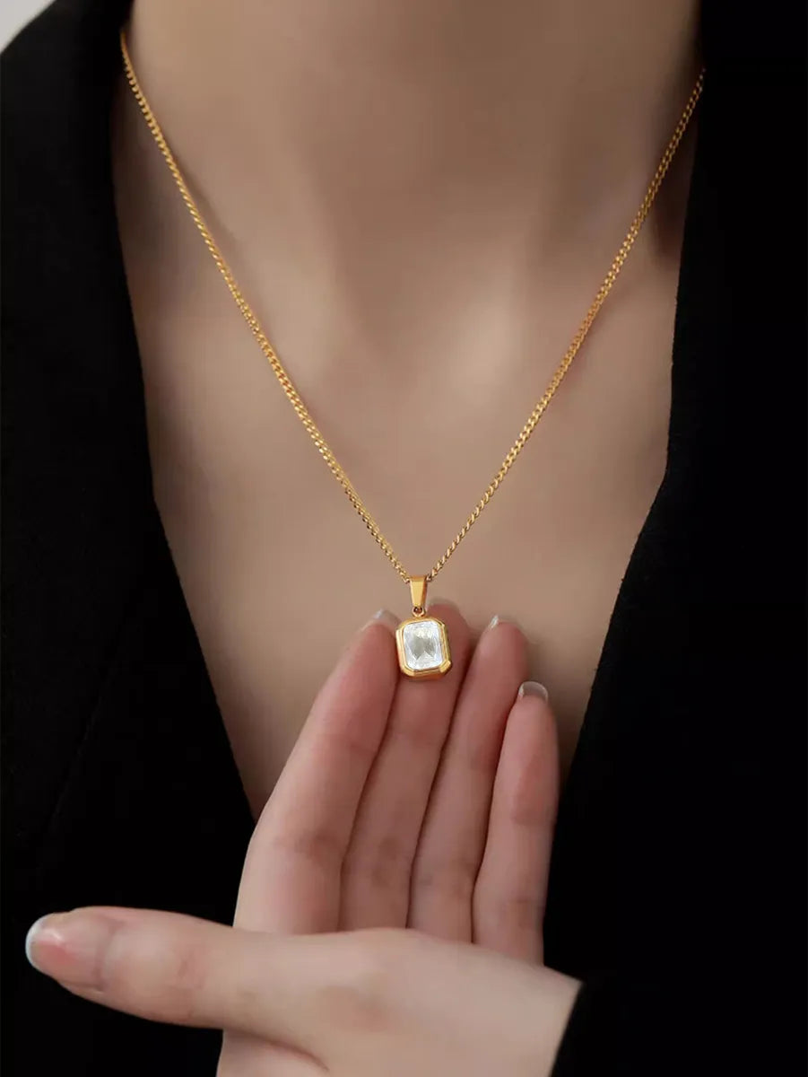 Simple Style Commute Geometric Stainless Steel Inlay Zircon Pendant Necklace