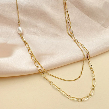 Simple Style Commute Geometric Stainless Steel Plating Gold Plated Double Layer Necklaces