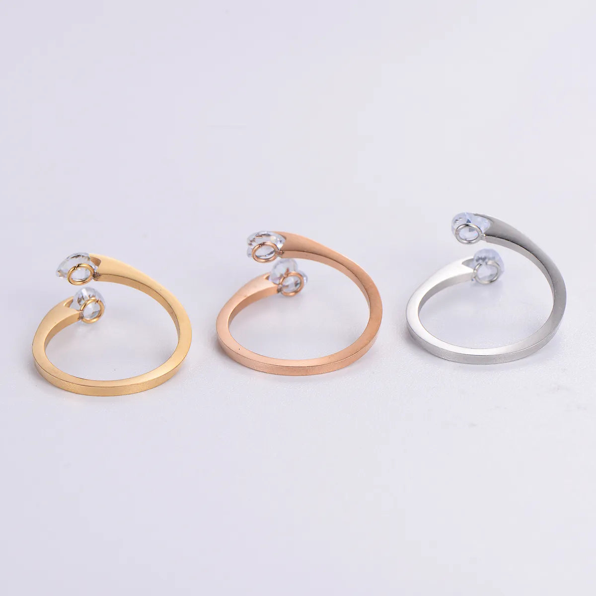 Simple Style Commute Geometric Stainless Steel Plating Inlay Zircon 18k Gold Plated Rose Gold Plated Rings