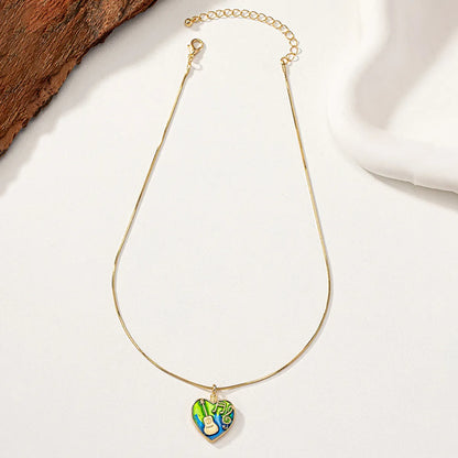 Simple Style Commute Heart Shape Alloy Enamel Plating 14k Gold Plated Women's Pendant Necklace