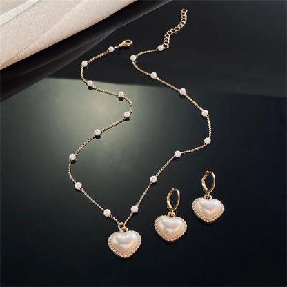 Simple Style Commute Heart Shape Alloy Inlay Pearl Women'S Jewelry Set