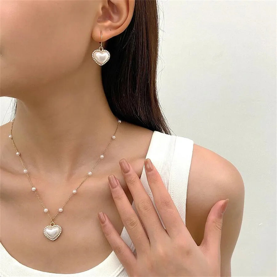 Simple Style Commute Heart Shape Alloy Inlay Pearl Women'S Jewelry Set