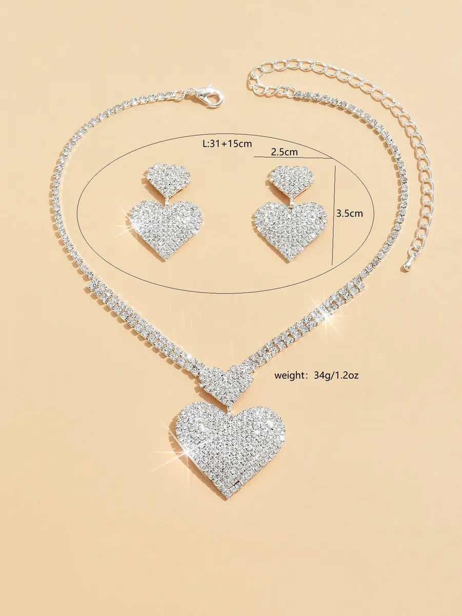 Simple Style Commute Heart Shape Alloy Inlay Rhinestones Women's Jewelry Set