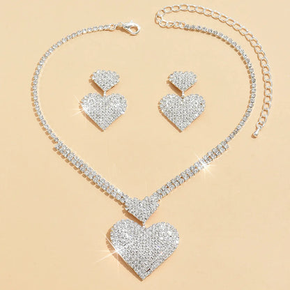 Simple Style Commute Heart Shape Alloy Inlay Rhinestones Women's Jewelry Set