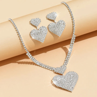 Simple Style Commute Heart Shape Alloy Inlay Rhinestones Women's Jewelry Set