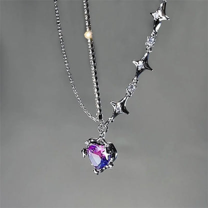 Simple Style Commute Heart Shape Alloy Inlay Zircon Women's Pendant Necklace