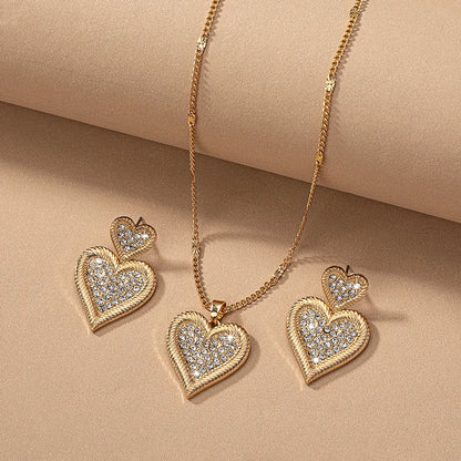 Simple Style Commute Heart Shape Alloy Plating Inlay Zircon 14k Gold Plated Women's Jewelry Set