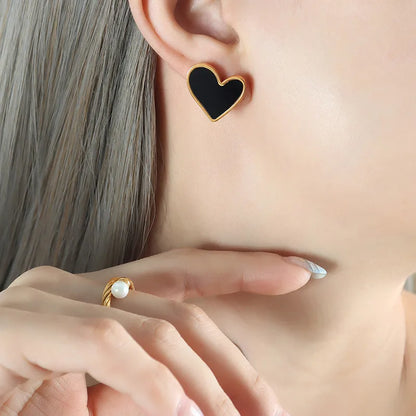 Simple Style Commute Heart Shape Arylic Titanium Steel 18K Gold Plated Women'S Earrings