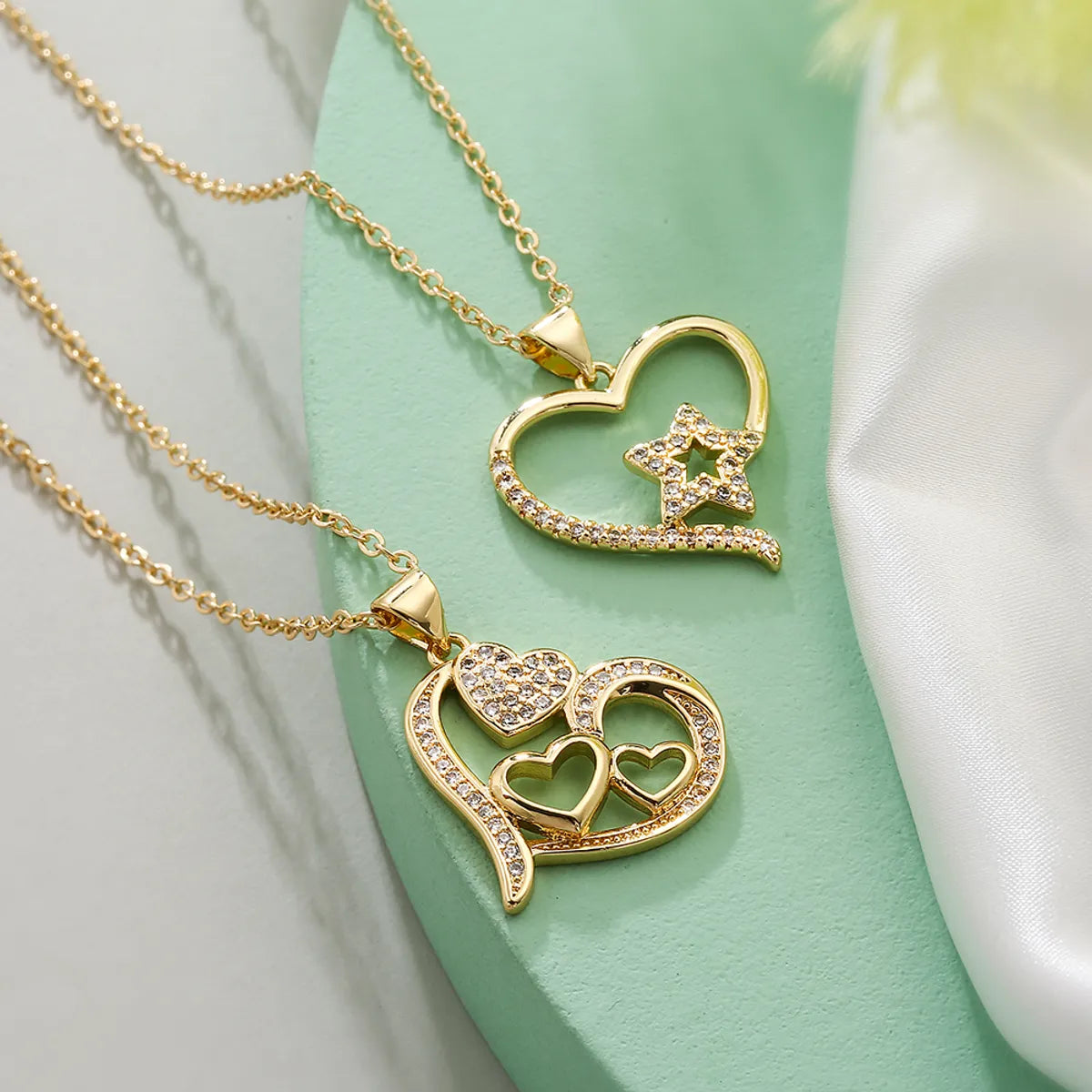 Simple Style Commute Heart Shape Copper Plating Inlay Zircon 18k Gold Plated Pendant Necklace