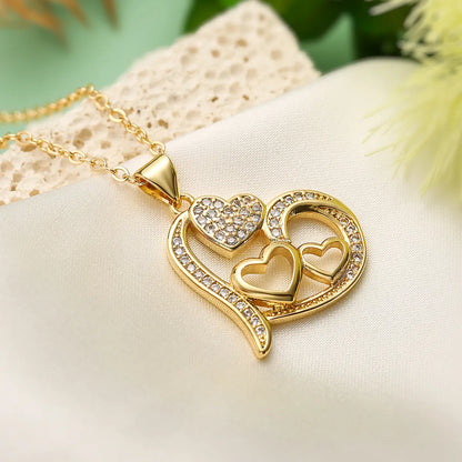 Simple Style Commute Heart Shape Copper Plating Inlay Zircon 18k Gold Plated Pendant Necklace