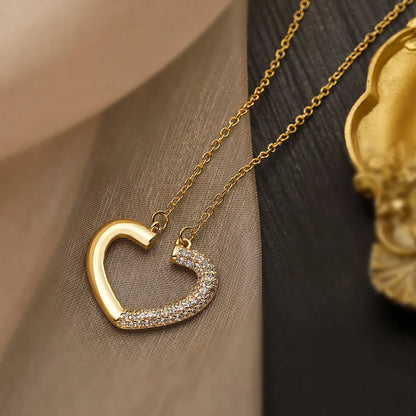 Simple Style Commute Heart Shape Copper Plating Inlay Zircon 18k Gold Plated Pendant Necklace