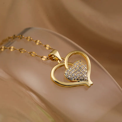 Simple Style Commute Heart Shape Copper Plating Inlay Zircon 18k Gold Plated Pendant Necklace