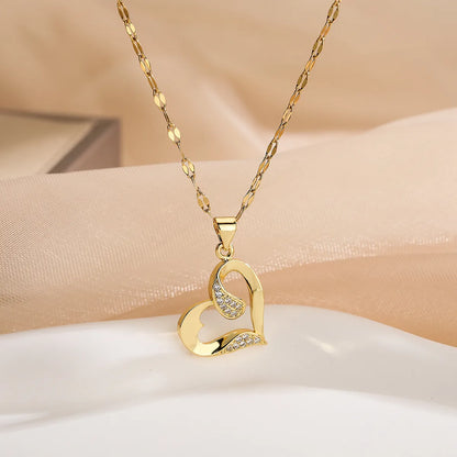 Simple Style Commute Heart Shape Copper Plating Inlay Zircon 18k Gold Plated Pendant Necklace