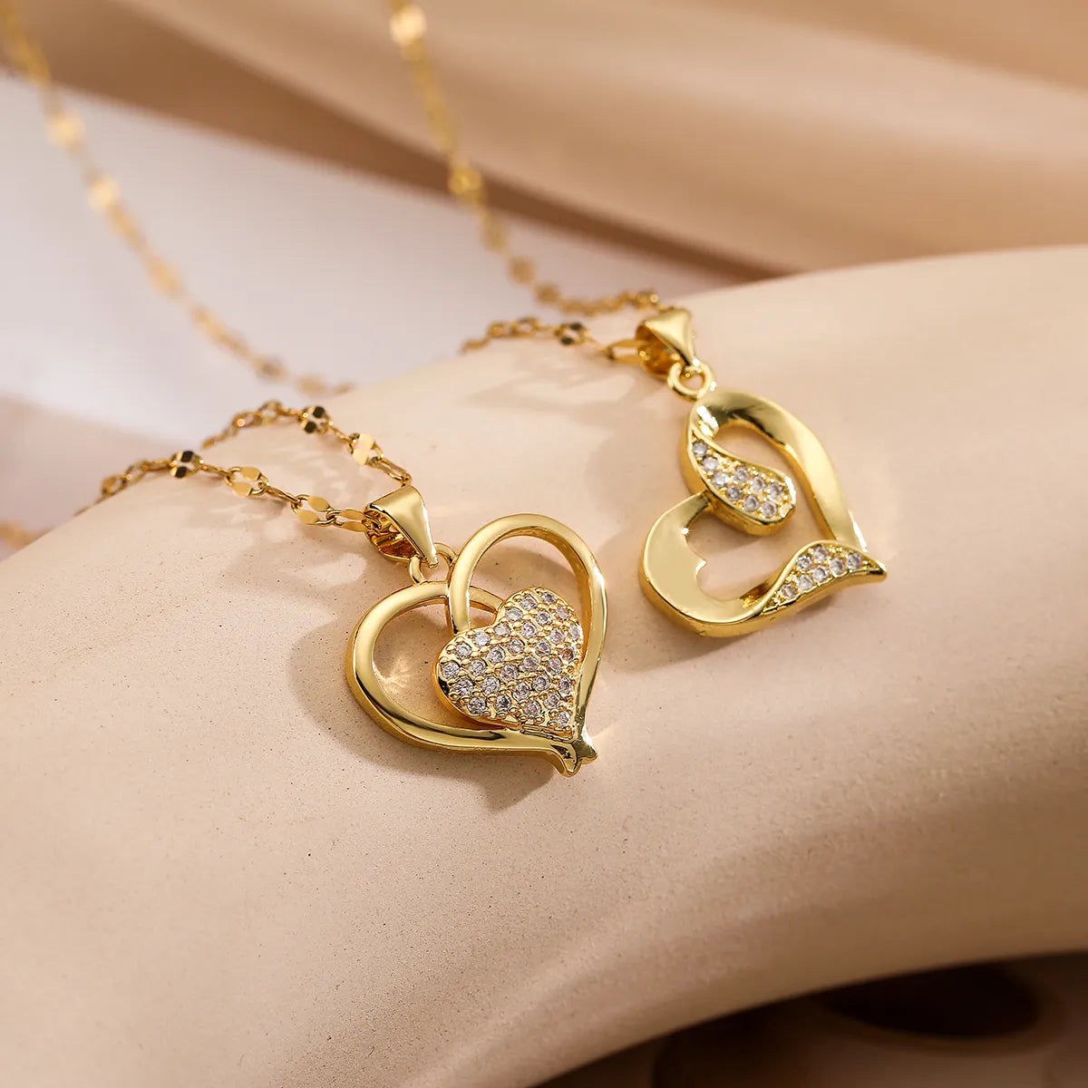 Simple Style Commute Heart Shape Copper Plating Inlay Zircon 18k Gold Plated Pendant Necklace