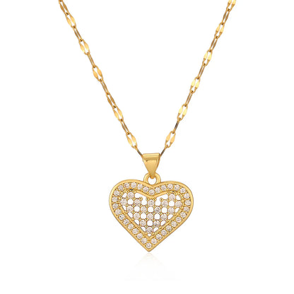 Simple Style Commute Heart Shape Copper Plating Inlay Zircon 18k Gold Plated Pendant Necklace