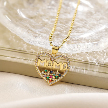 Simple Style Commute Heart Shape Copper Plating Inlay Zircon 18k Gold Plated Pendant Necklace