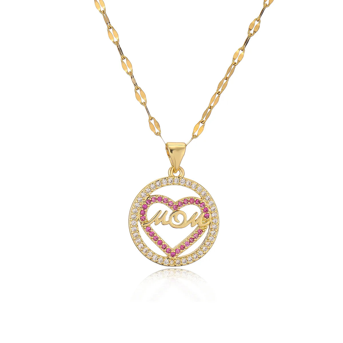 Simple Style Commute Heart Shape Copper Plating Inlay Zircon 18k Gold Plated Pendant Necklace