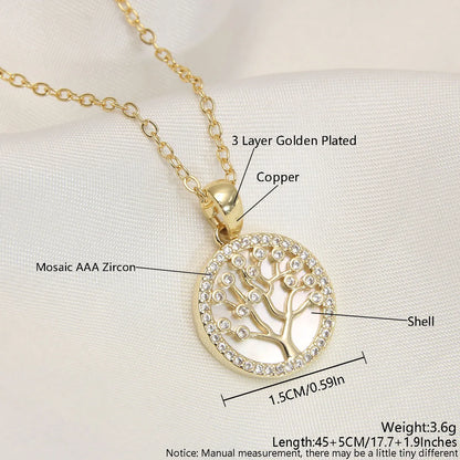 Simple Style Commute Heart Shape Life Tree Eye 18K Gold Plated Shell 304 Stainless Steel Shell Wholesale Pendant Necklace