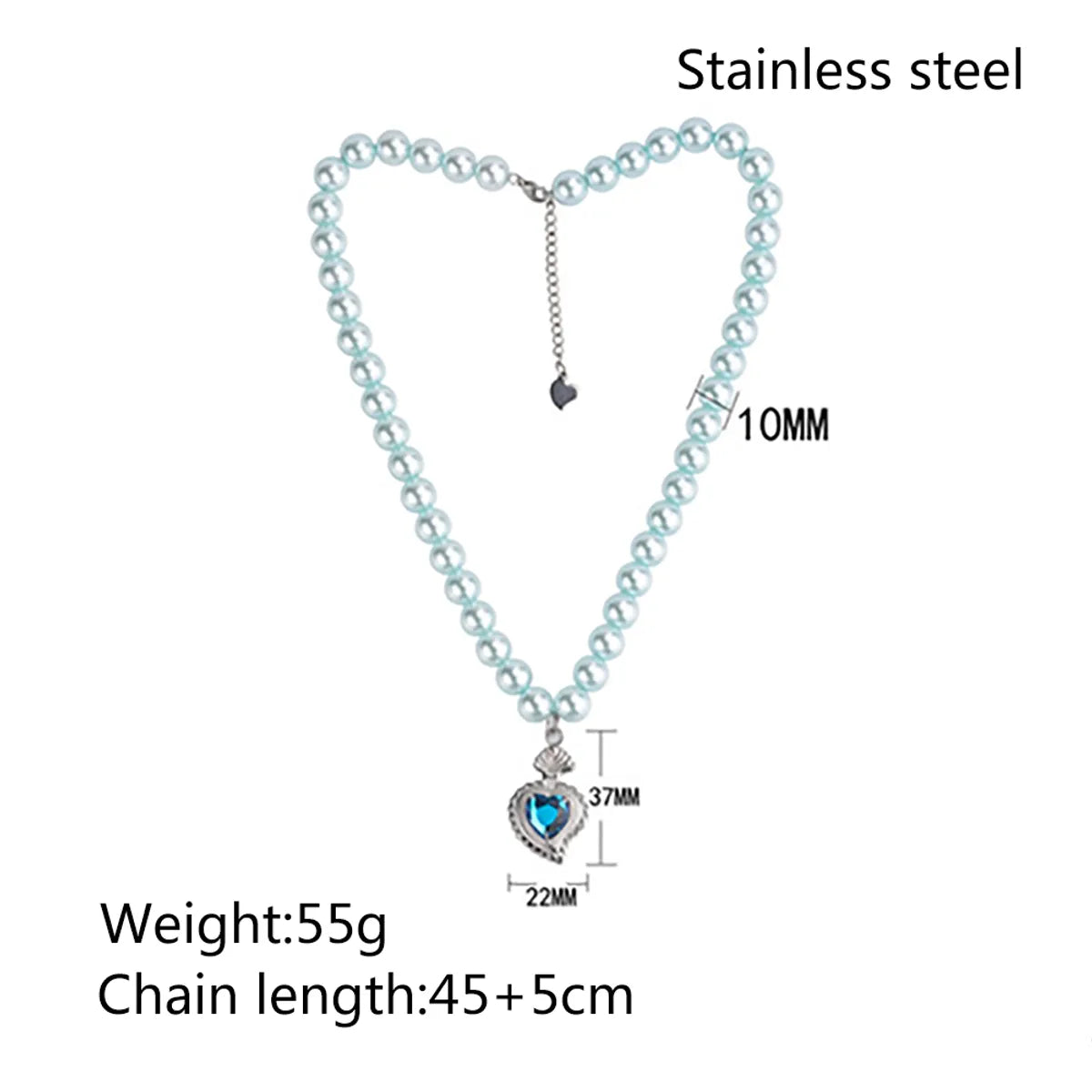 Simple Style Commute Heart Shape Stainless Steel Imitation Pearl Beaded Pendant Necklace