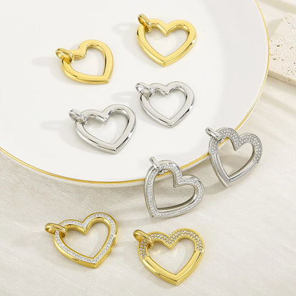 1 Piece Stainless Steel Rhinestones 18K Gold Plated Heart Shape