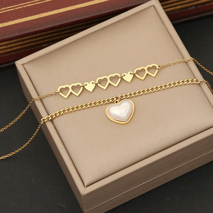 Simple Style Commute Heart Shape Stainless Steel Plating Inlay Zircon Bracelets Earrings Necklace